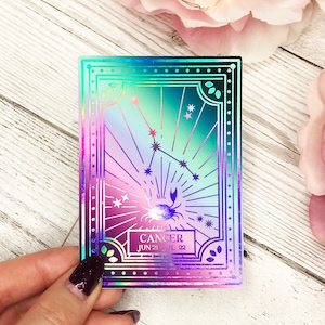 Kanker holografische folie gestanst sterrenbeeld sticker | Dierenriem | Astrologie | Sterrenbeeld | Hemels | Foliesticker | Holografisch zilver