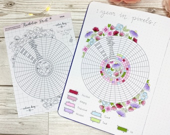 Floral Circular Year In Pixels Planner Sticker | Journal | Notes Page | Decorative & Functional Planning | Year At A Glance | Yearly Tracker