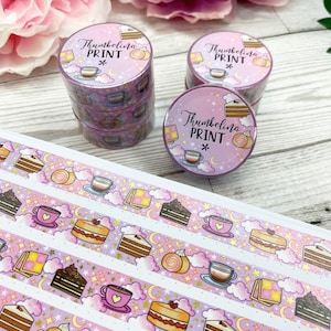 Koffie en cake holografische folie Washi Tape | Decoratieve en functionele planning | Decoratieve tape | Papieren tape | Koffie | Taart | Voedsel | Goud