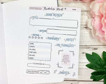 Sky Blue Book Review Sticker Sheet | Decorative & Functional Planning | Journal Stickers | Book Stickers | Reading Journal