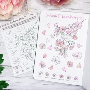 Sakura Habit Tracker Aufkleber | Dekorative & Funktionale Planung | Stimmung Tracker | Zeitschrift | Notizen-Seite | Blumen | Blüten