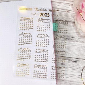 Kalender 2025 goud transparant stickers | Decoratieve en functionele planning | Dagboekstickers | Doorzichtige stickers | Goud | Feestdagen