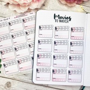 Adesivos de Crítica de Filme Movie Slate em Paleta de Cores Rosa Escuro | Diário | Planejador | Páginas de Anotações | Planejamento Decorativo e Funcional