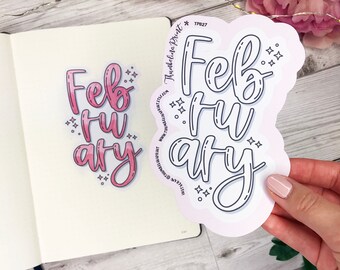 Stacked 'February' Script Title Planner Stickers | Decorative & Functional Planning | Journal Sticker | Script Sticker | Month Header
