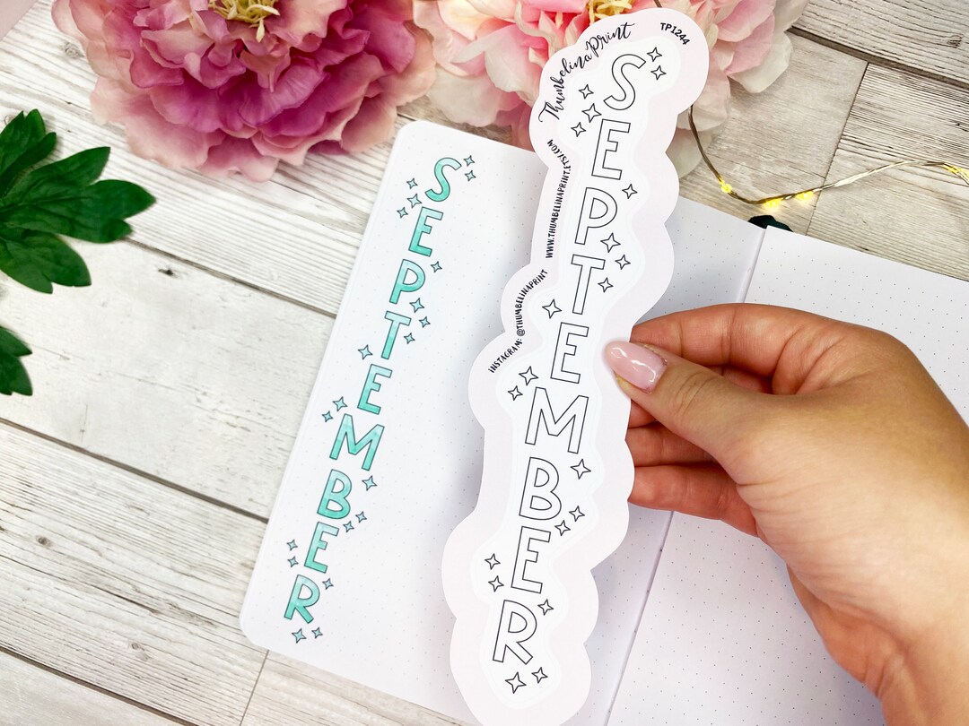 Vertical 'september' Script Title Planner Stickers | Decorative ...