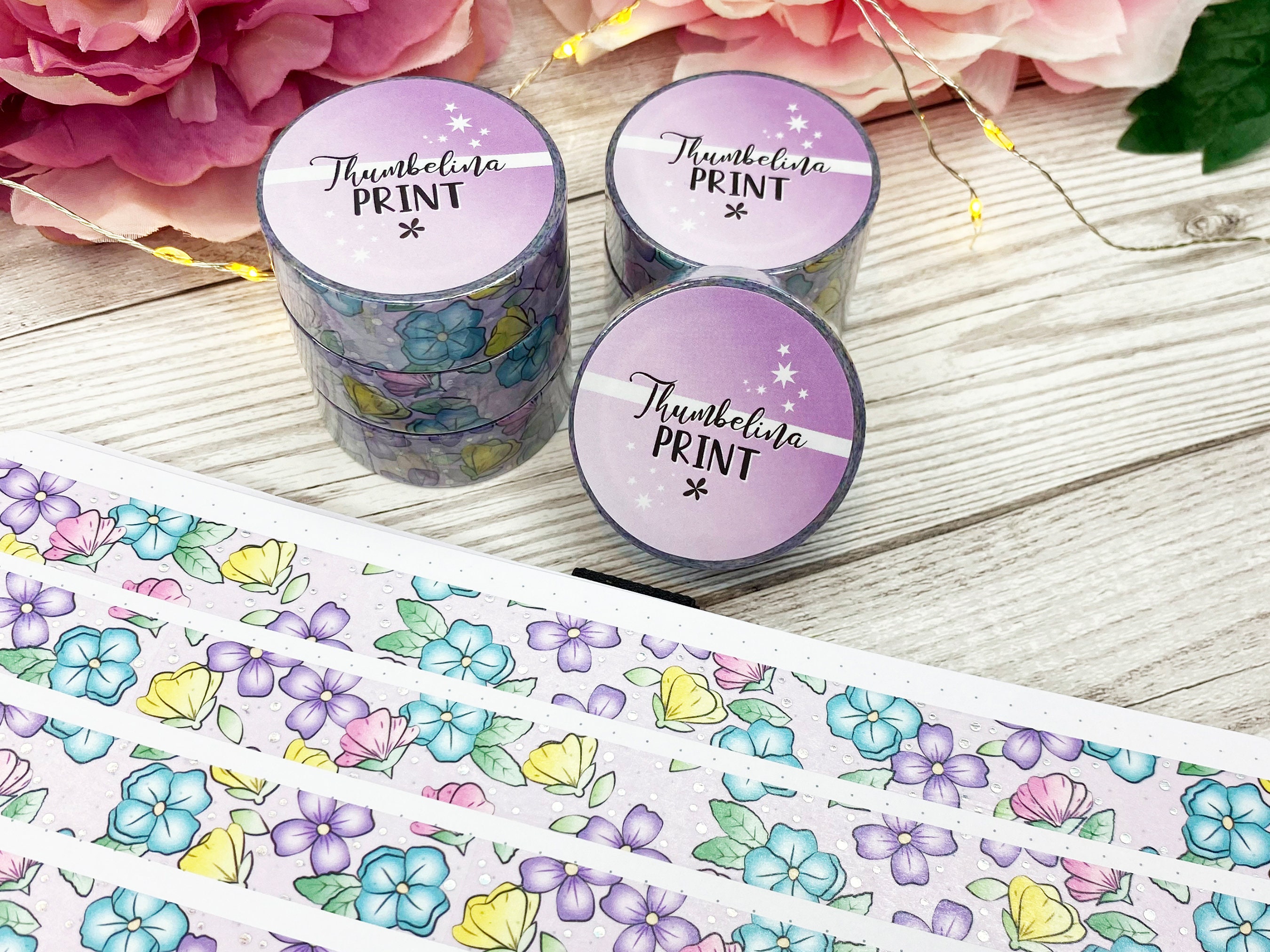Purple Floral Holographic Silver Foil Washi Tape Decorative