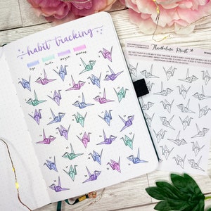 Paper Crane Habit Tracker Sticker | Decorative & Functional Planning | Mood Tracker | Bullet Journal | Notes Page