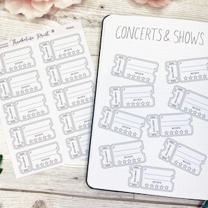 Concert Or Show Ticket Planner Stickers in Black & White | Theatre Review | Concert Review | Gig Stickers | Festival Ticket | Opera Ticket