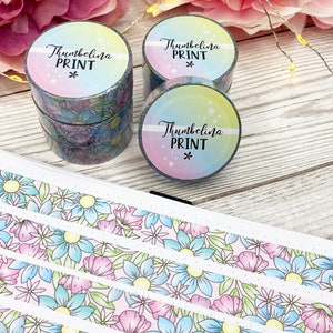 Fita Washi de Flores de Verão | Planejamento Decorativo e Funcional | Fita Decorativa | Fita de Papel | Floral | Flores | Azul | Rosa | Verde