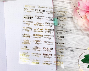 Gold Foil UK Days Of The Year Transparent Stickers | Decorative & Functional Planning | Journal Stickers | Clear Stickers | Gold | Holidays