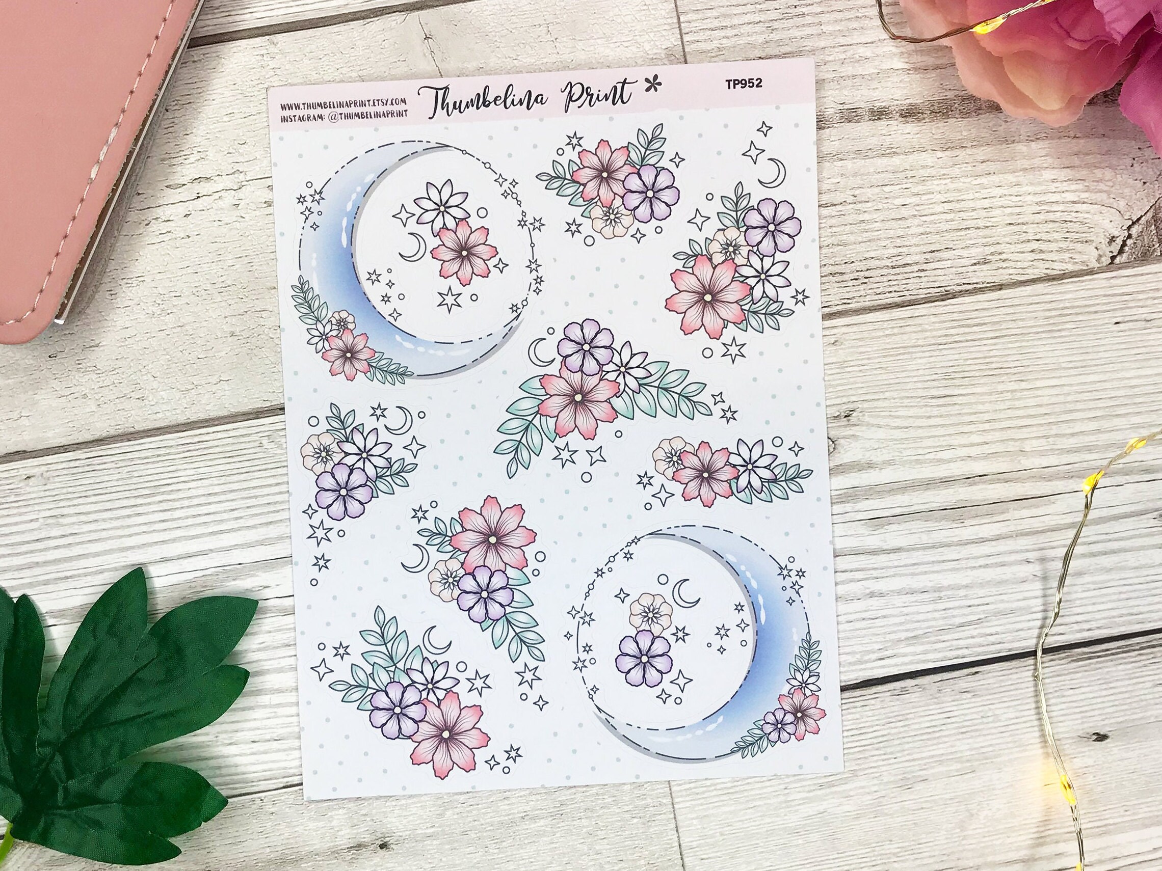Pastel Blue Floral Moon Decorative Stickers | Decorative & Functional ...