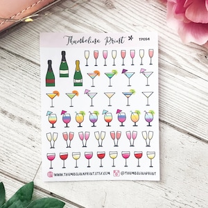 Drankplannerstickers | Decoratieve en functionele planning | Wijn | Cocktails | Alcohol | Pictogramstickers