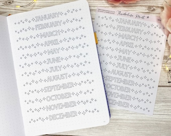Horizontal Month Headers With Stars Planner Stickers | Decorative & Functional Planning | Journal Stickers | Script Stickers | Month Headers