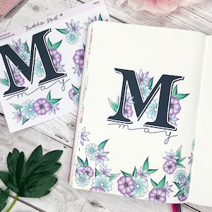 de maio etiquetas florais iniciais do planejador do frontispício | Planejamento Decorativo e Funcional | Diário com marcadores | TN | Propagação da página de título