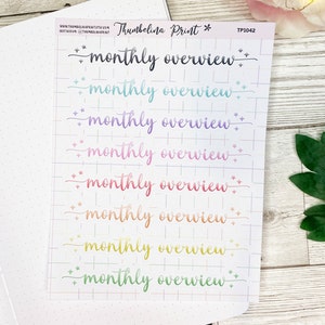 Monthly Overview Script Planner Stickers | Decorative & Functional Planning | Journal Stickers | Script Stickers | Title Stickers | Headers