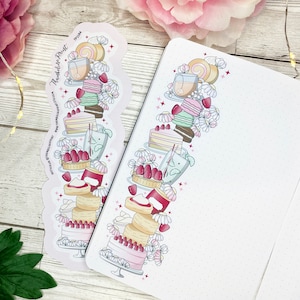 Afternoon Tea Vertical Page Runner Floral Sticker | Decorative & Functional Planning | Journal Sticker | Long Sticker | Food | Floral