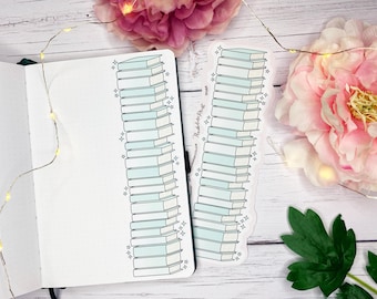 Turquoise Blue Book Stack Vertical Page Runner Sticker | Decorative & Functional Planning | Reading Journal | Long Sticker | Book Log