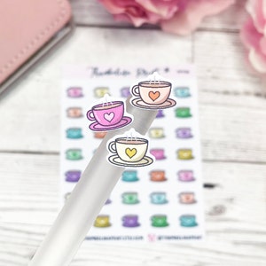 Pegatinas para planificador con icono de taza y platillo / Planificación decorativa y funcional / Bebidas / Bebidas calientes / Té / Café / Pegatinas para bebidas calientes