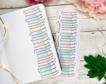 Pastel Book Stack Vertical Page Runner Sticker | Decorative & Functional Planning | Journal Sticker | Long Sticker | Vertical Page Runner