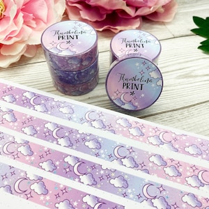Lila sky holografische foliewashitape | Decoratieve en functionele planning | Decoratieve tape | Papiertape | Wolken | Roze | Hemels | Maan
