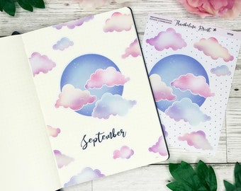 Titelpagina grillige wolken | Decoratieve en functionele planning | Bullet Journal-stickers | Bullet Journal-thema | Decoratieve stickers