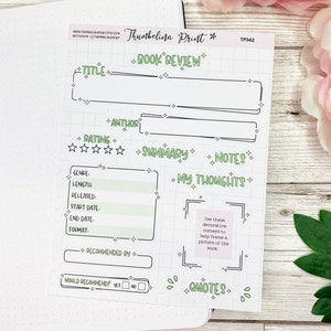 Green Book Review Sticker Kit Sheet | Decorative & Functional Planning | Journal Stickers | Book Stickers | Reading Journal | Book Journal
