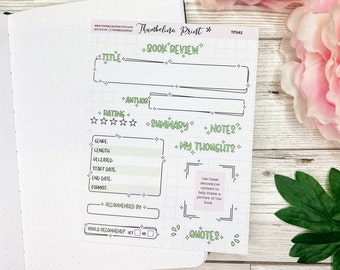 Groen stickervel boekrecensie | Decoratieve en functionele planning | Dagboekstickers | Boekstickers | Dagboek lezen | Boekjournaal