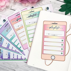 Phone/Music Player Playlist Tracker Sticker Bundle | Decorative & Functional Planning | Playlist Stickers | Music Stickers | Bullet Journal