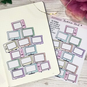 Sticker tv-stapelplanner | Dagboek | Notitiepagina | Decoratieve en functionele planning | Tv-logboek | Tv-programma | Televisieserietracker