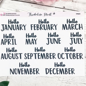 Hello Months Script Planner Stickers | Decorative & Functional Planning | Month Titles | Bullet Journal | Script Stickers | Month Stickers