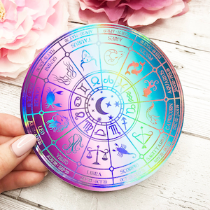 Sterrenbeeld wiel holografische zilverfolie grote gestanste sticker | Astrologie | Holo-folie | Gestanste sticker | Gestanst folie | Holo-foliesticker