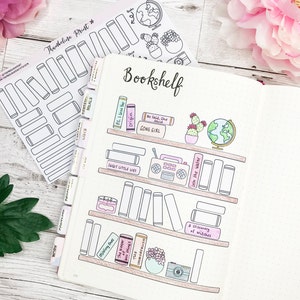 Build A Bookshelf Bullet Journal Planner Stickers in Black & White | Book Tracker | Reading Tracker | Notes Pages | Bullet Journal Stickers