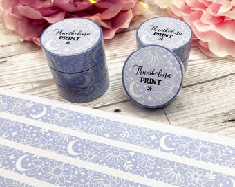 Sky Blue Floral Washi Tape | Decorative & Functional Planning | Decorative Tape | Paper Tape | Floral | Flowers | Moon | Stars | Pastel