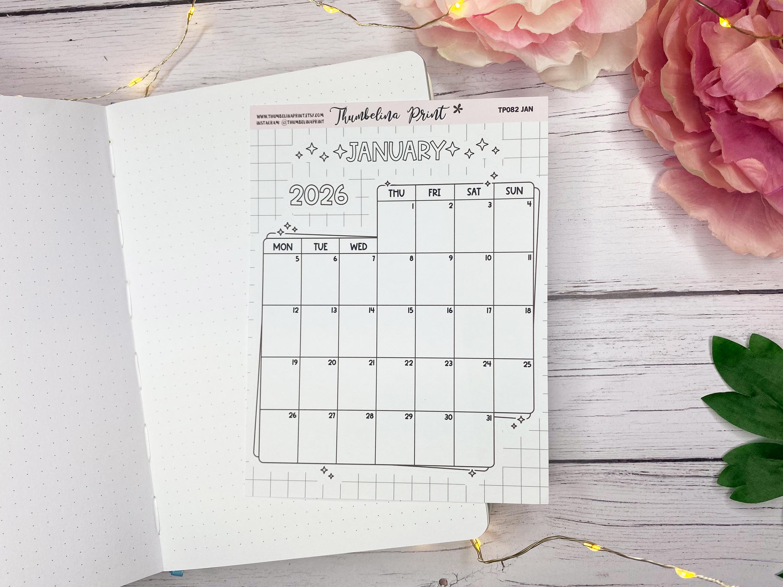 2026 Portrait Calendar Planner Sticker Bundle | Decorative & Functional ...