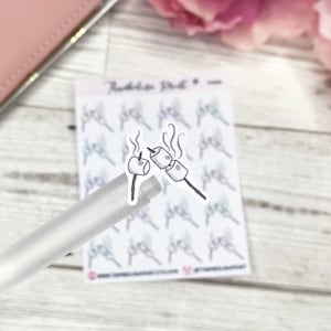 Adesivos de planejamento de marshmallow torrado | Planejamento decorativo e funcional | Acampamento | Assando marshmallows | Adesivos de marshmallow | Comida