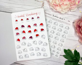 Santa Hat Habit Tracker Stickers | Decorative & Functional Planning | Mood Tracker | Journal | Notes Page | Christmas | Festive