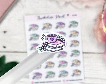 Drink And Book Stack Planner Stickers | Decorative & Functional Planning | Reading | Books | Pastel | Doodle Stickers | Icon Stickers