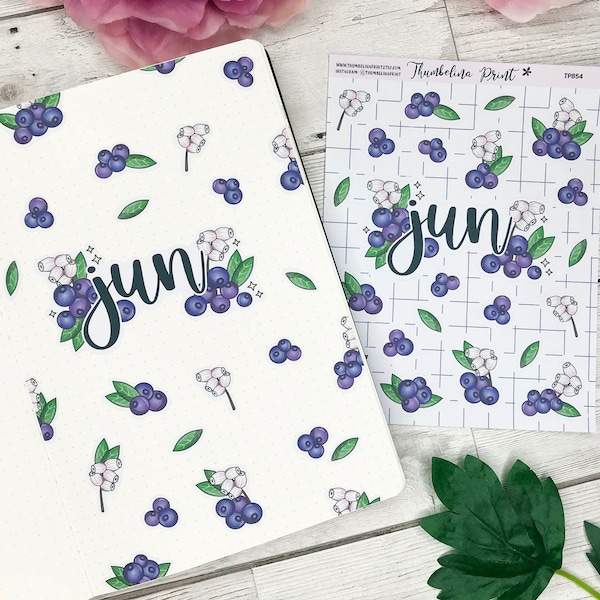 June Blueberry Fruit Title Page Planner Stickers | Decorative & Functional Planning | Bullet Journal | TN | Title Page Spread