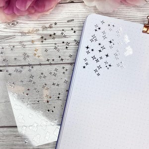 Transparante stickers met sterrencluster in zilver | Decoratieve en functionele planning | Dagboekstickers | Doorzichtige stickers | Decoratieve stickers