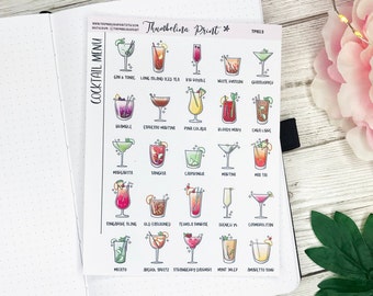 Cocktail Menu Planner Stickers | Decorative & Functional Planning | Drink Stickers | Drinks | Cocktails | Alcohol | Cocktail Stickers