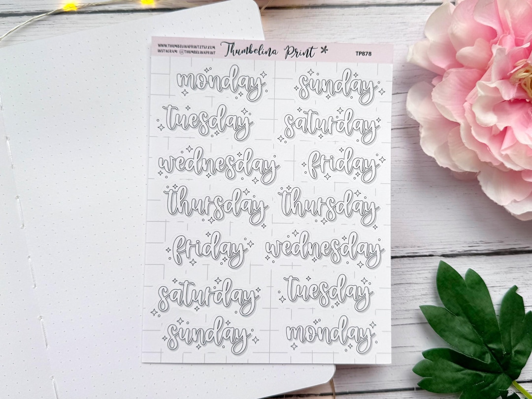 Cursive Colour in Weekday Script Planner Stickers | Decorative ...