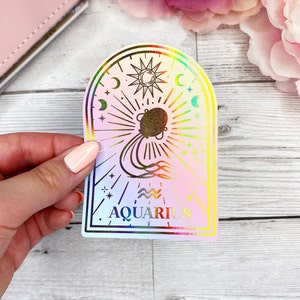 Aquarius Holografische Gold Foil Die Cut Constellation Sticker | Zodiac | Astrologie | Hemelse | Folie Sticker | Holografisch Goud