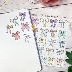 Bow Doodle Journal Stickers In Mixed Colours | Decorative & Functional Journaling | Bows | Doodle Stickers | Journaling | Hand Drawn