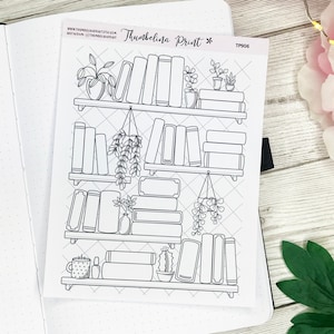 Large Book Tracker Shelf In Black And White | Design 2 | Decorative & Functional Planning | Reading Log | Book Stickers | Bookshelf