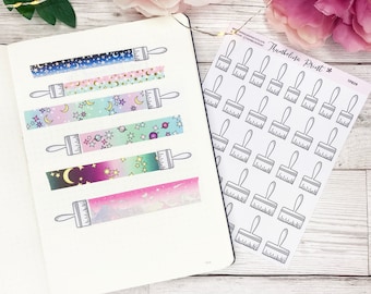 Pinsel Planner Aufkleber für Washi Swatches | Tagebuch | Notizen Seite | Dekorative & funktionale Planung | Pinsel | Washi Swatch