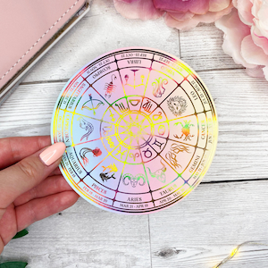 Zodiac Wheel Holographic Gold Foil Large Die Cut Sticker | Astrology | Holo Foil | Die Cut Sticker | Foil Die Cut | Holo Foil Sticker