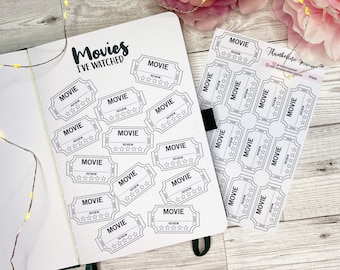 Movie Ticket Planner Stickers in Black & White | Movie Review | Film Review | Cinema Stickers | Film Tracker | Movie Tracker
