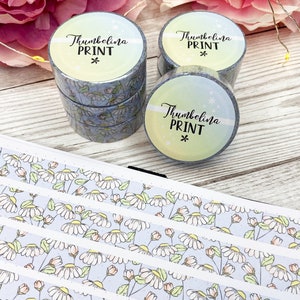 Washi-tape met madeliefjesketting | Decoratieve en functionele planning | Decoratieve tape | Papiertape | Madeliefjes | Blauw | Wit | Bloemen | Bloemen