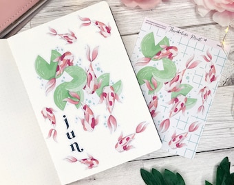 Koi Pond Title Page | Decorative & Functional Planning | Bullet Journal Stickers | Bullet Journal Theme | Decorative Stickers