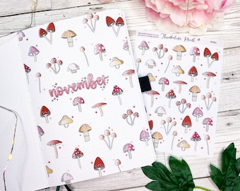 Mushroom Decorative/Title Page Planner Stickers | Decorative & Functional Planning | Journal | Title Page Spread | Toadstall | Autumn | Fall